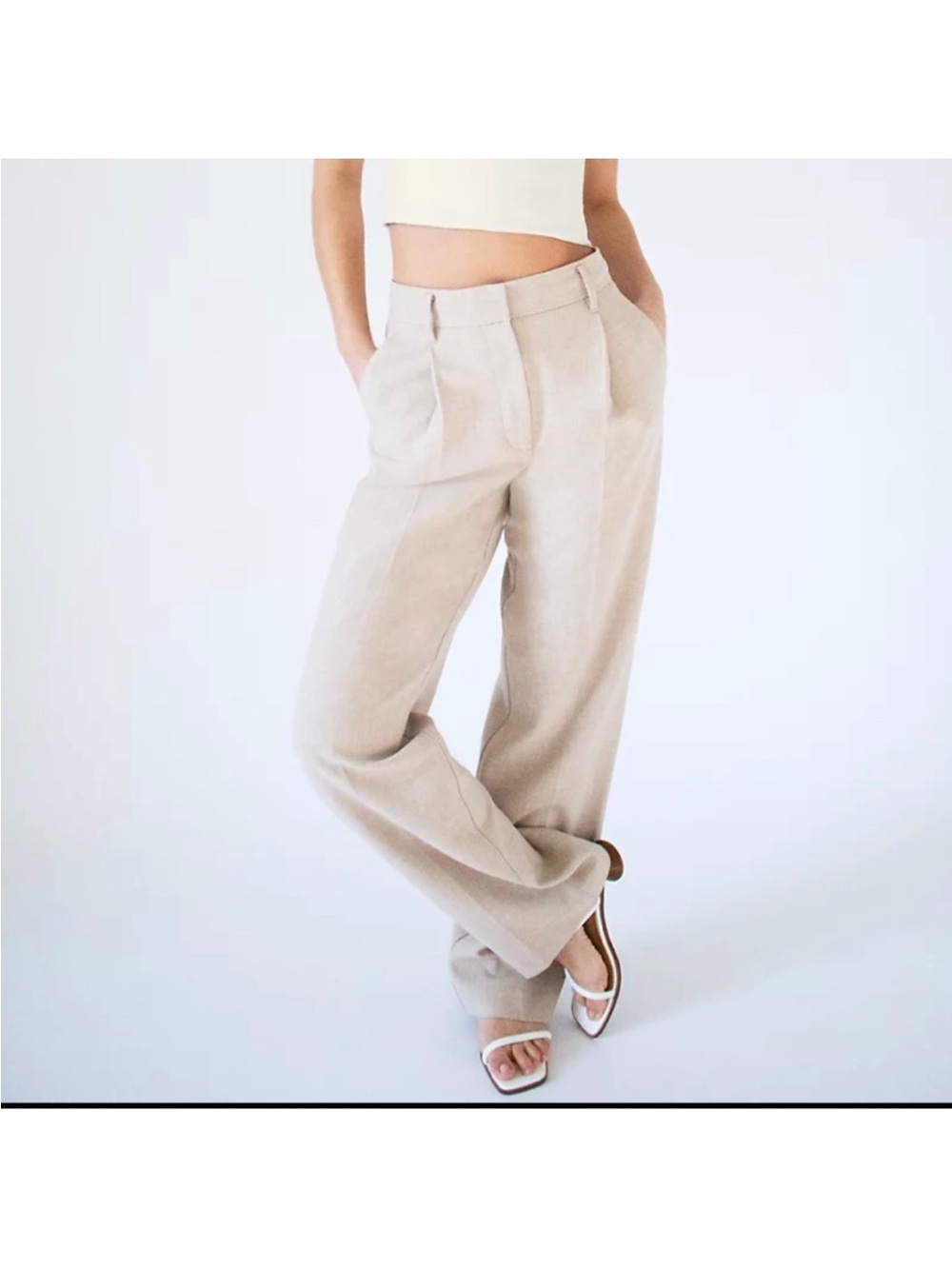 WILFRED/ARITZIA Ibiza Pant in Heather Oat Beige Sz 2 High Waisted Pleated Pants